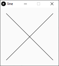 Screenshot of a Processing drawing two lines in the shape of an X
